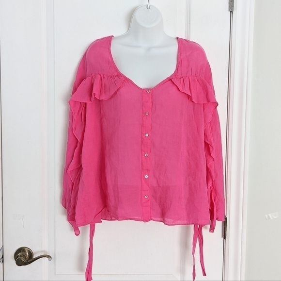 ZARA barbie pink ruffle cotton top shirt size Medium B1 - Picture 3 of 10